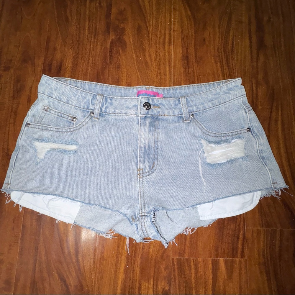 Edikted Light Blue Distressed Jean Shorts